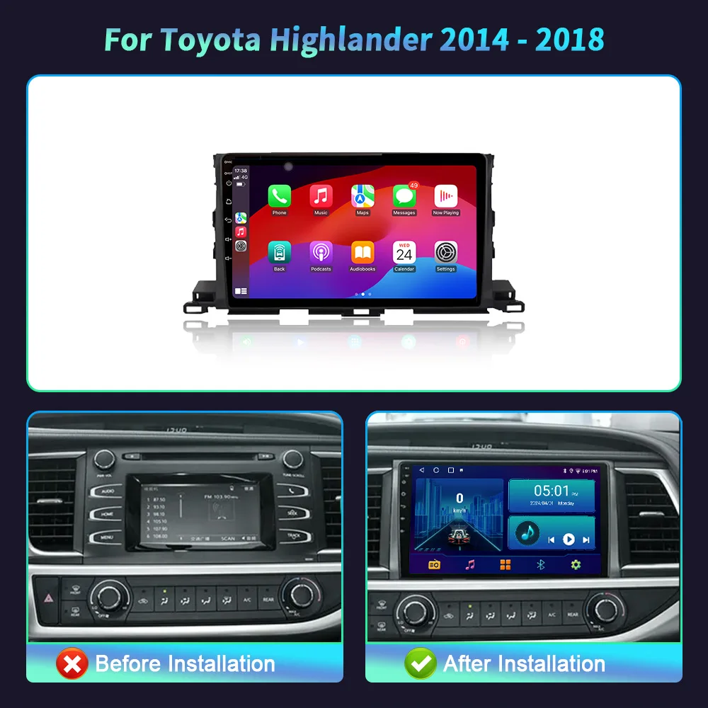 Android14  For Toyota Highlander 2014 - 2018  Car Radio Multimedia Navigation Wireless Carplay Stereo Head Unit Screen