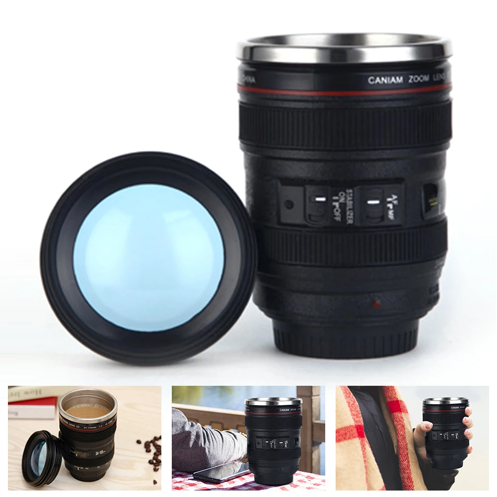 

Camera Lens Coffee Mug Travel Coffee Cup Reusable 350 ML Camera Lens Mug Stainless Steel Insulated Cup for Hot Cold Coffee Tea