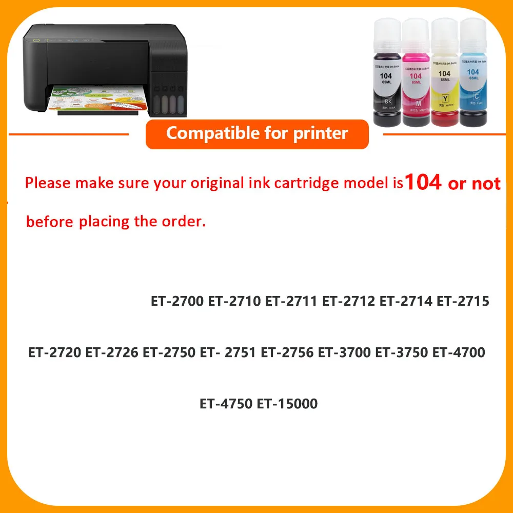 HS 104 Refill Ink Set Compatible for Epson 104 ET-2700 ET-2710 ET-2720 ET-2750 ET-3700 ET-3750 ET-4700 ET-4750 ET-15000