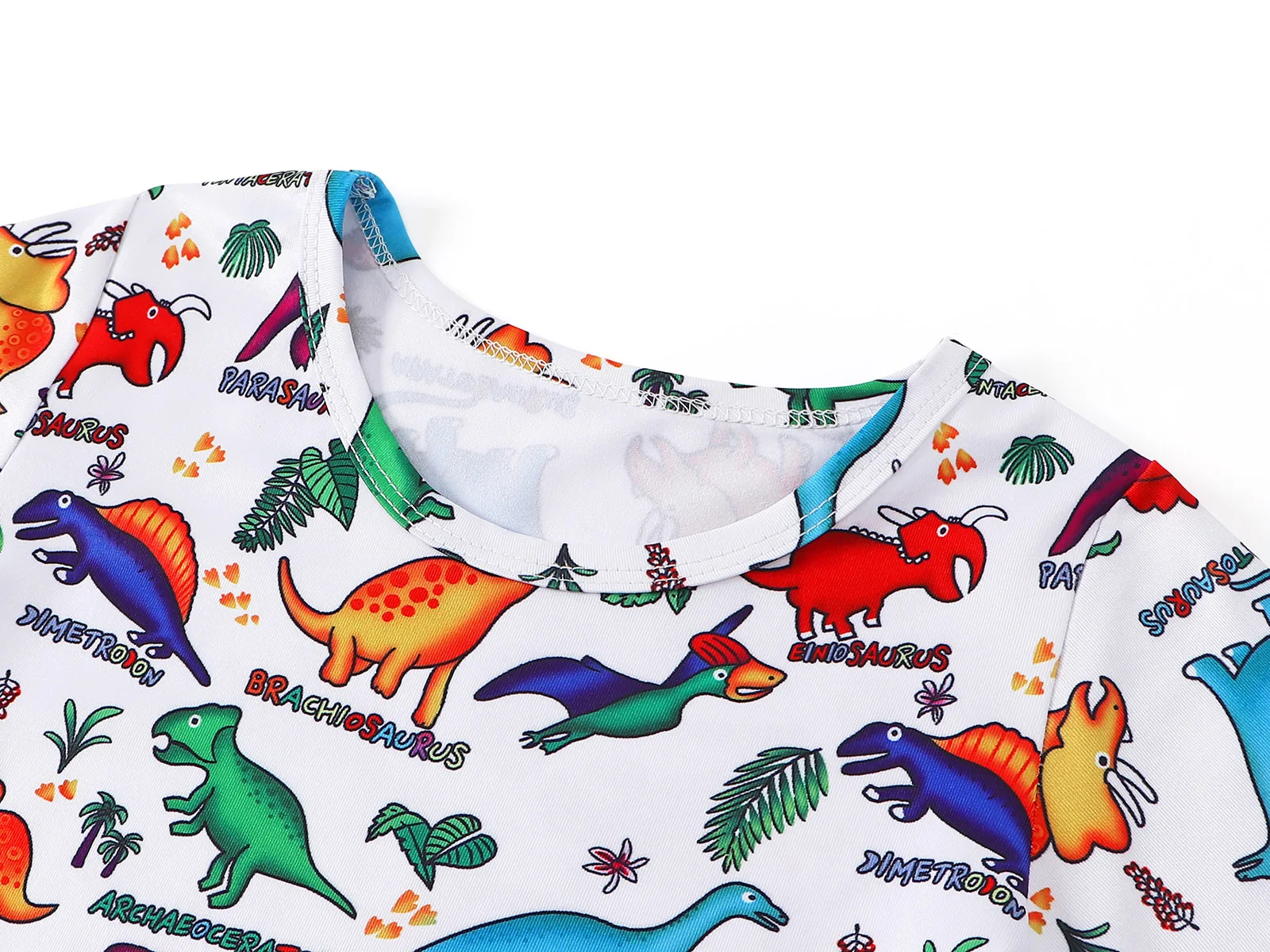 Girls Summer Printed Casual  Dress Short Sleeved Aline Dress Dinosaur Printed Tropical Clothing