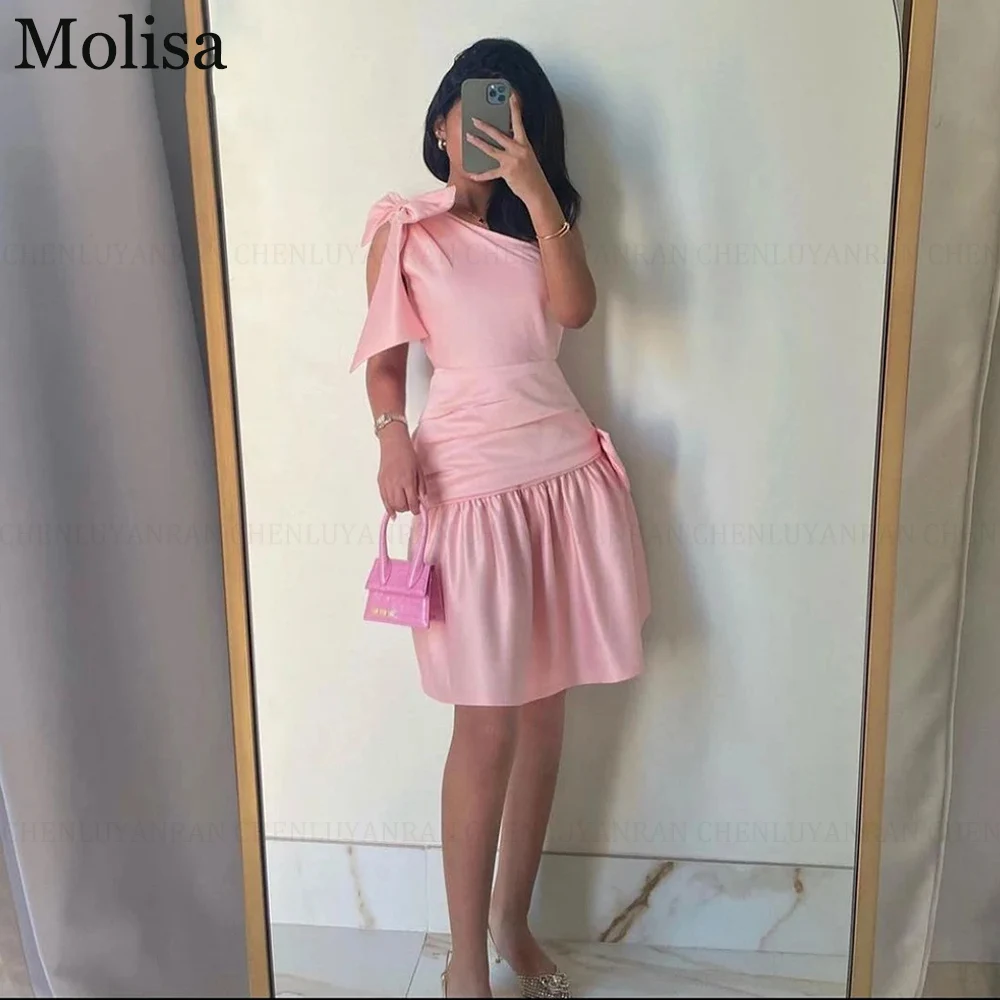 

MOLISA Pink Saudi Arabia Women's Evening Dresses Satin Short Prom Dresses One Shoulder Bow Formal Occasion Dresses فساتين الحفلا