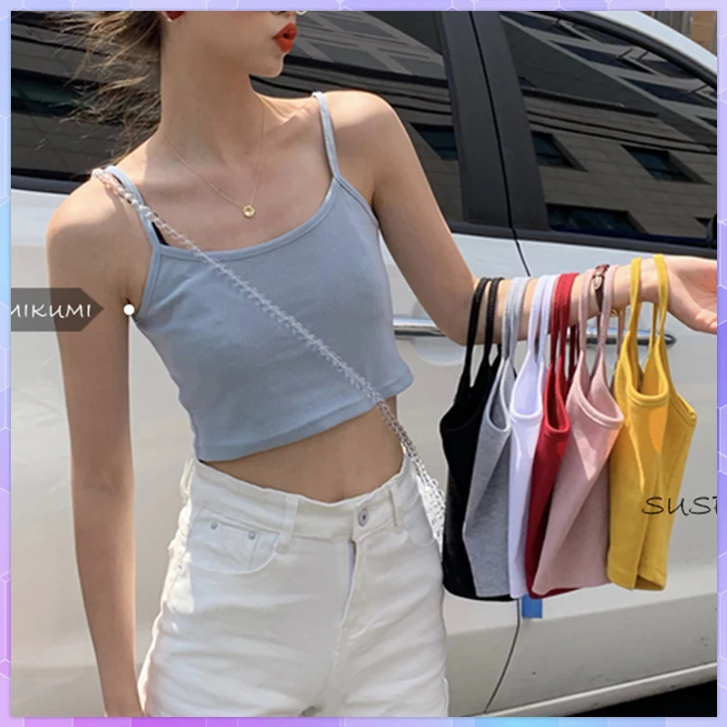 Summer Basic Tops Sexy Sleeveless Crop Top 2021 Female Casual Solid Vest Sexy Elastic Basic Camisole Women's Slim Strap T-shirt