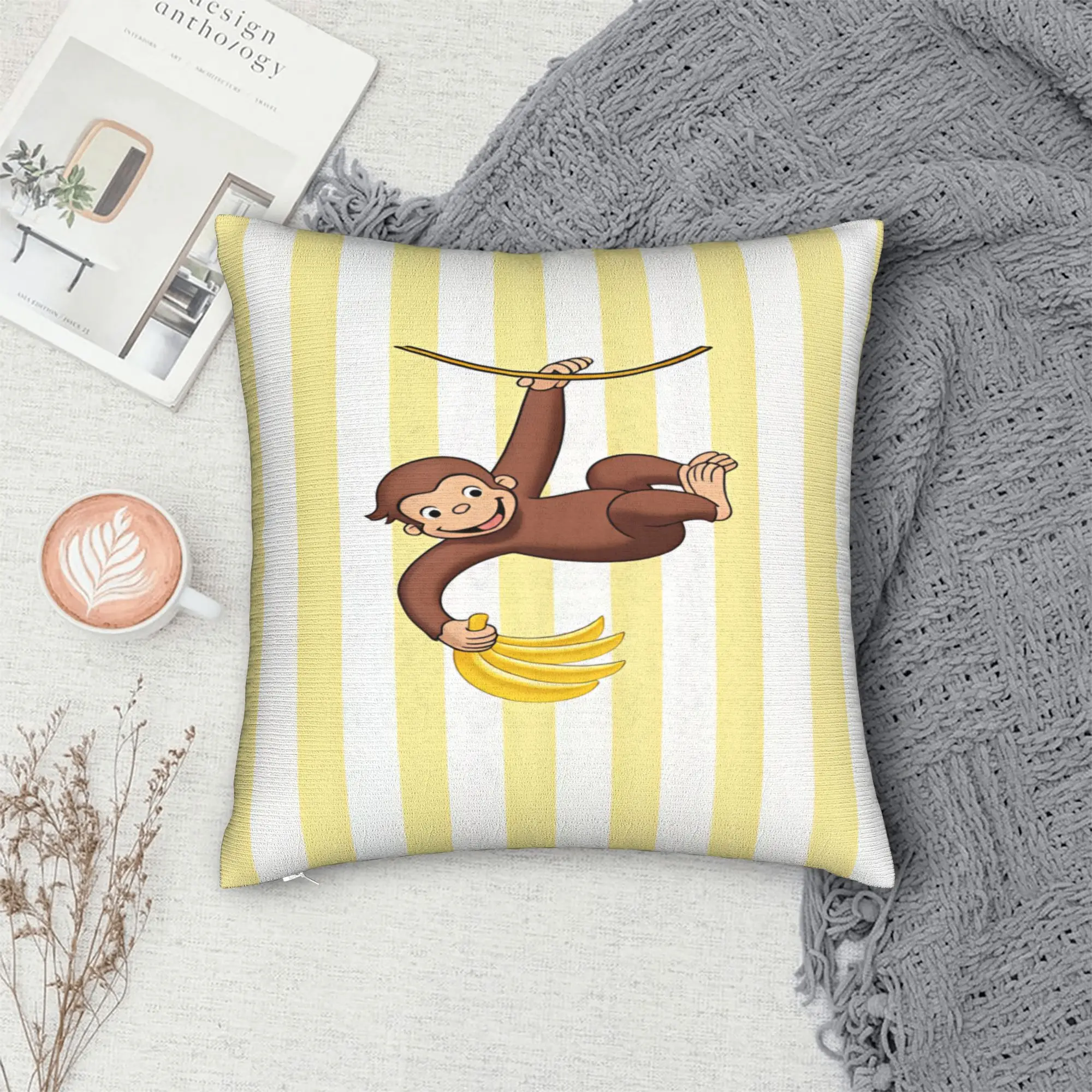 Pillow Cover Curious George Monkey  Funny Pillow Case For Sofa Couch Bed Living Room Pillowcases