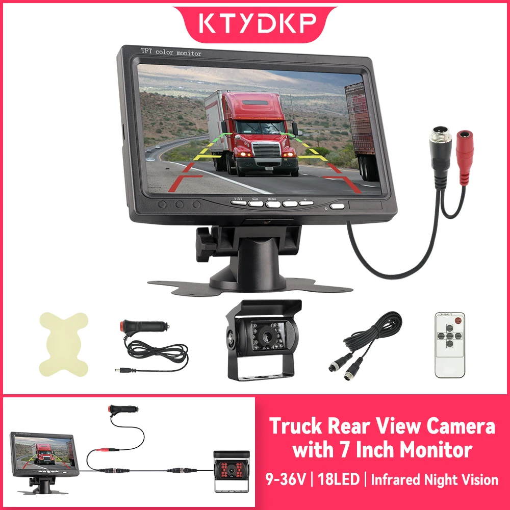 KTYDKP Universal Car Rear View Camera with Monitor for Truck Parking 24V Infrared Night Vision Reversing Camera with 7