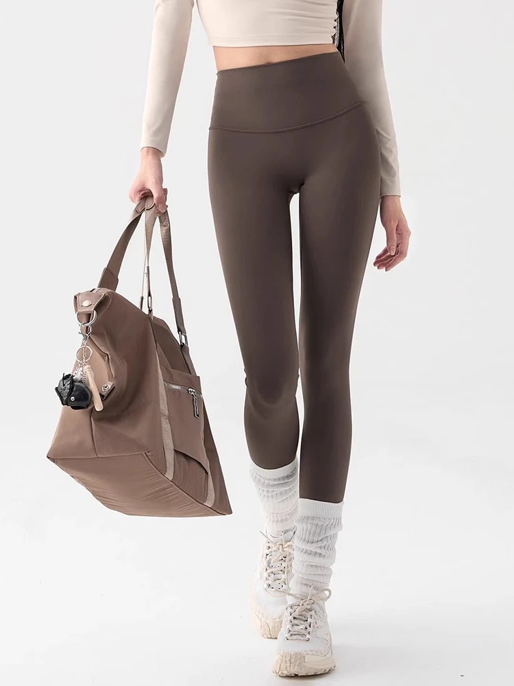 Damskie spodnie do jogi z wysokim stanem, modelujące sylwetkę, do biegania, z efektem skórzanego wykończenia, kontrolujące brzuch, do pilatesu, sportowe, długie spodnie, jesień-zima