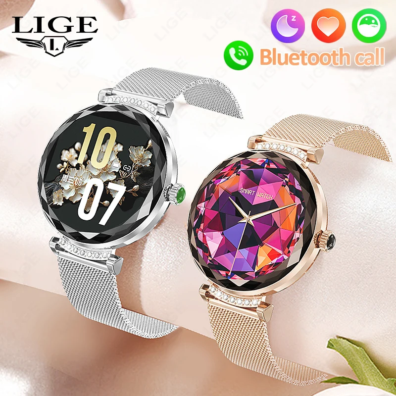 LIGE Woman Smart Watch Luxury Rose Gold Watch Bracelet HD Calling Smart Watches for Women Fashion Health Monitor Lady SmartWatch