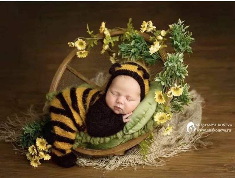 ❤Ropa de fotografía para recién nacido, gorro de abeja Mohair + monos, 2 unids/set, accesorios para fotos de bebé, trajes de punto