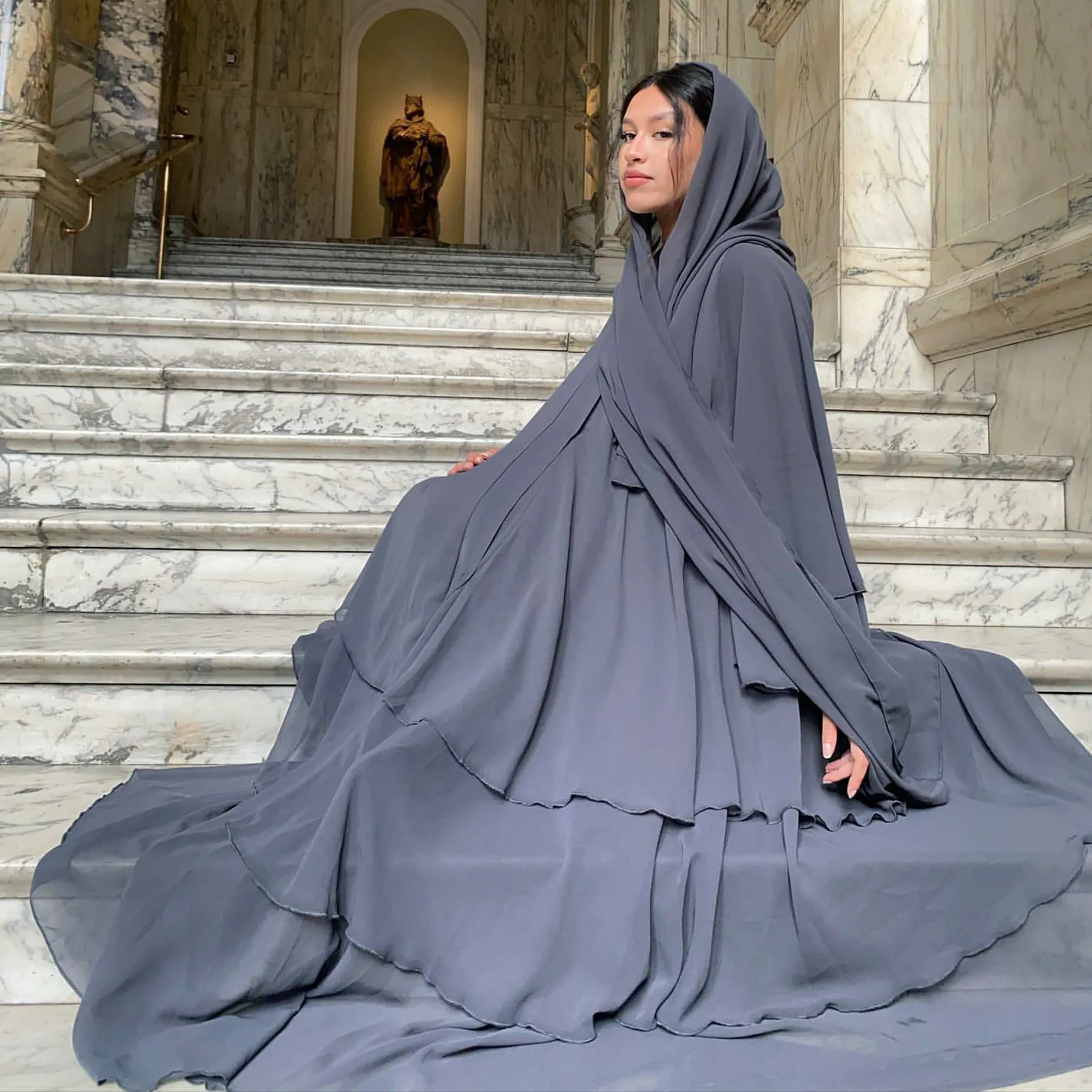 Muslim Women Hijab Dress Ruffle Chiffon Kimono Open Abaya Dubai Turkey Kaftan Arabic Robe Kebaya Islamic Jalabiya Caftan Abayas