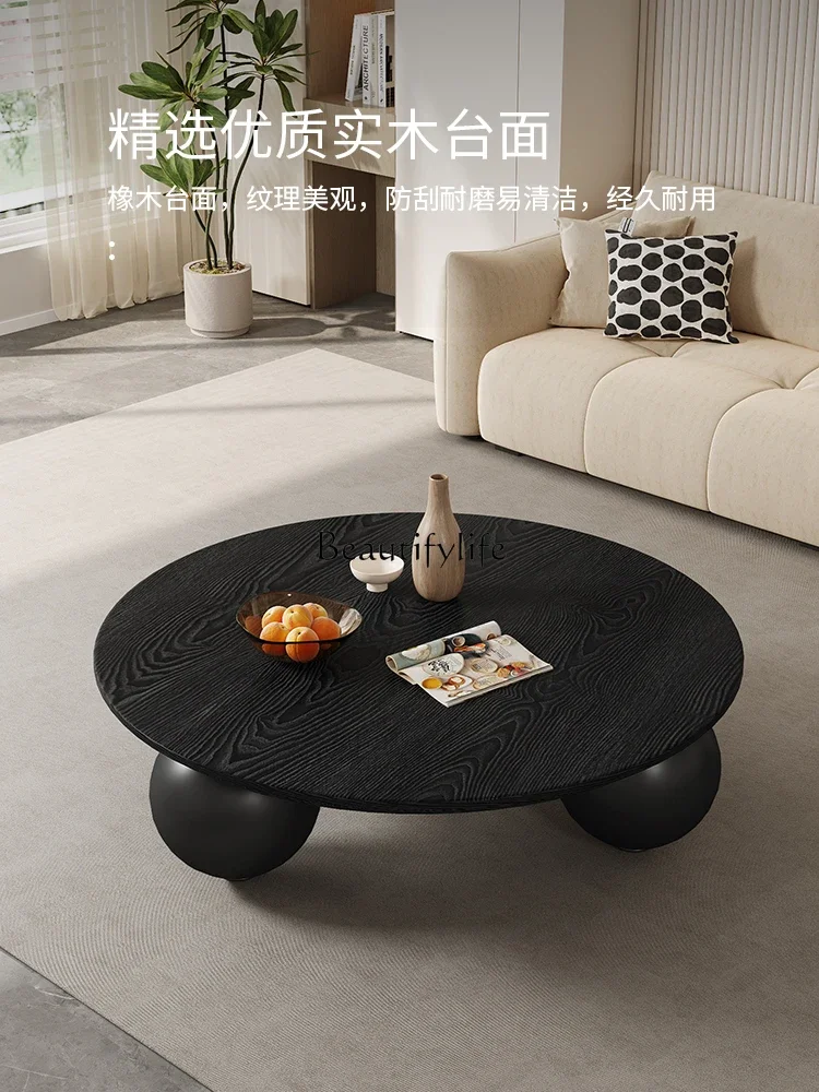 LXItalian light luxury solid wood round living room household small apartment high-grade oak small tea tableSSS