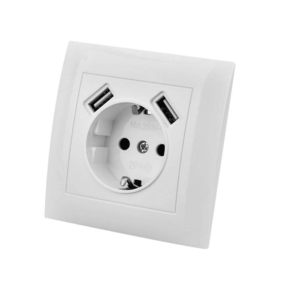  White Wall Embedded Flame Retardant 250V With Ground France Standard Power Sockets Electrical Outlets Paint Plastic Classic 250V 