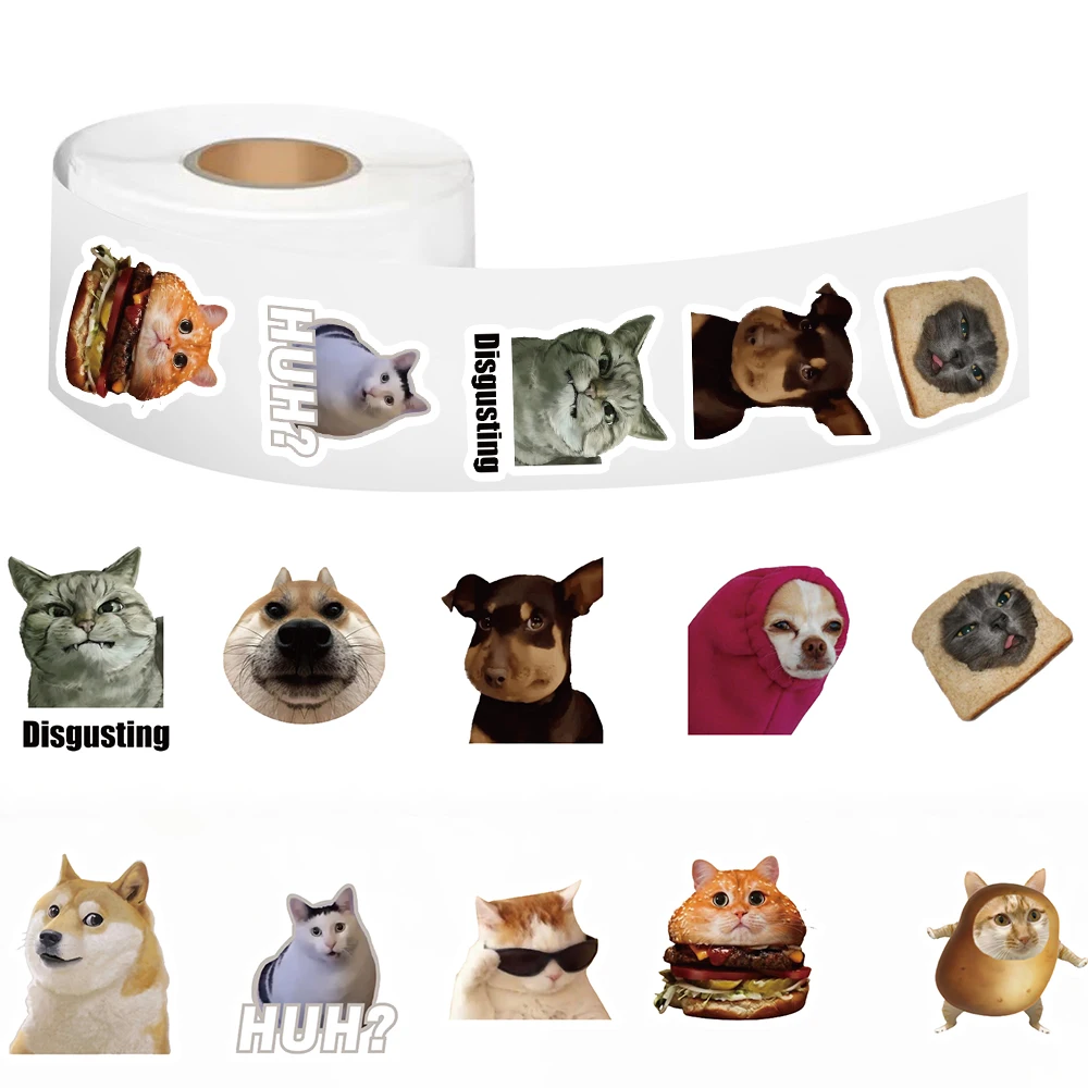 500 Stück Cartoon Niedliche Tiere Hund Katze Aufkleber-Rolle Lustige Kaffee DIY Laptop Gepäck Gitarre Kawaii Wand Zimmer Bar Sticker Geschenke