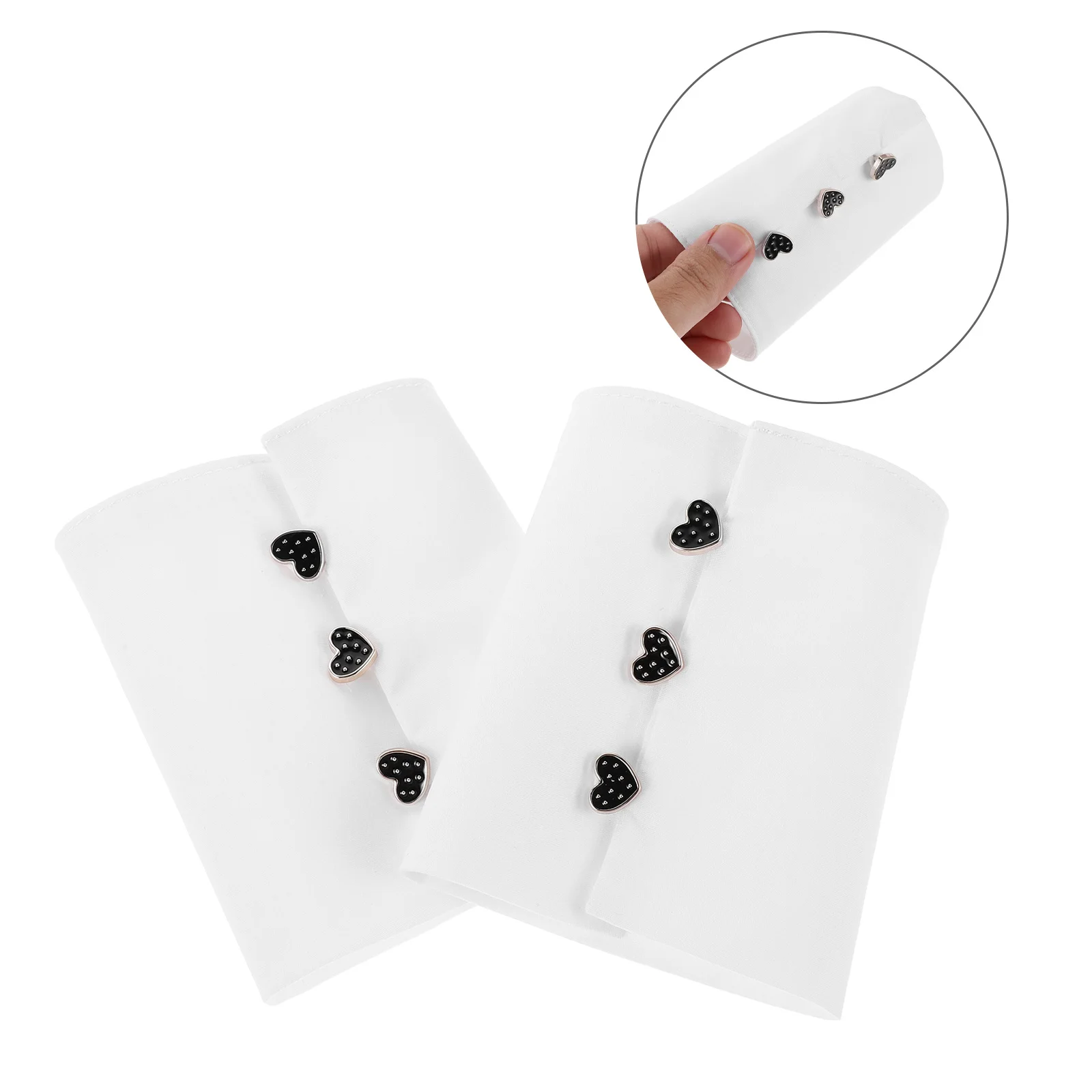 1 زوج الزخرفية وهمية المعصم الأصفاد النساء انفصال القطن كم تمديدات القلب زر الأبيض الذراع الأصفاد لفستان قميص بلوزة #6