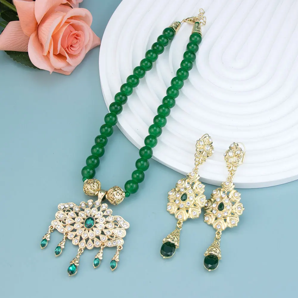 

Neovisson Unique Arabic Handmade Beads Necklace Long Drop Earring Morocc Bridal Jewelry Set Gold Color Clothing Accessorie
