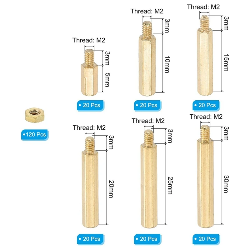 Viti di supporto WISH M2+3 mm, kit combinato dadi per viti con rondella di supporto in ottone esagonale da 240 pezzi maschio-femmina, oro