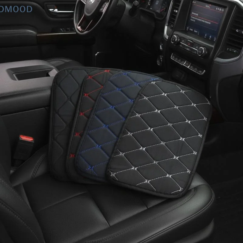 【CR】Car Leather Armrest Mat Easy Wipe Clean Luxury Texture Non-slip Auto Console Cushion for Car Interior Decoration