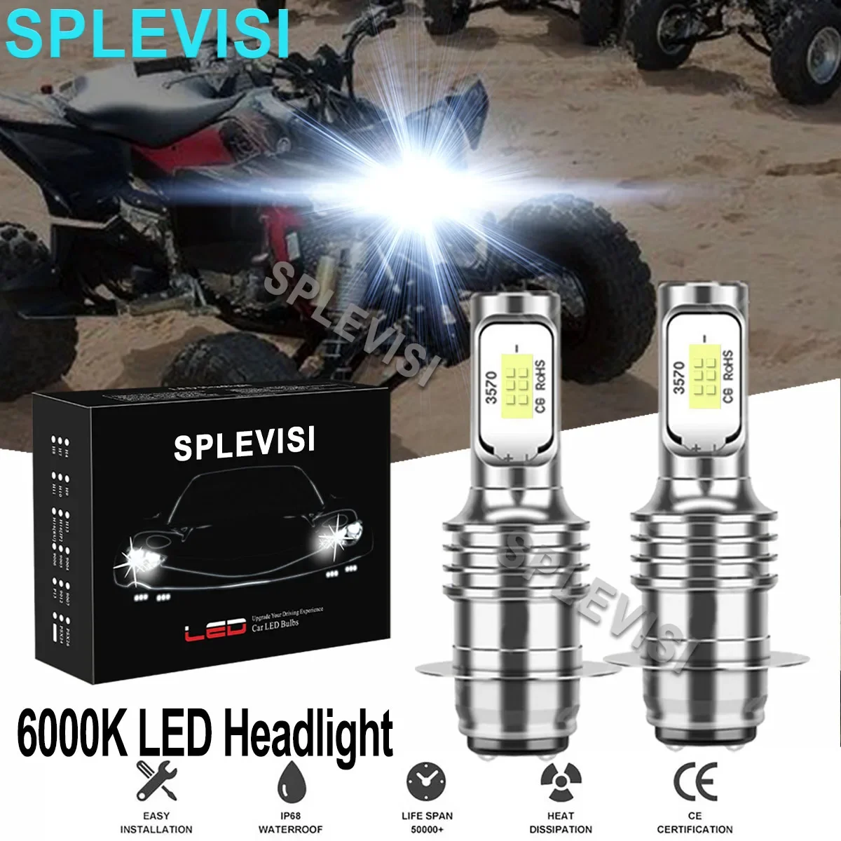 

2x 70W 6000K White LED Headlights For Yamaha YFZ450 YFZ450 YFZ450R 2004-2012 2013 2014 2015-2017 2018 2019 2020 2021 ATV UTV