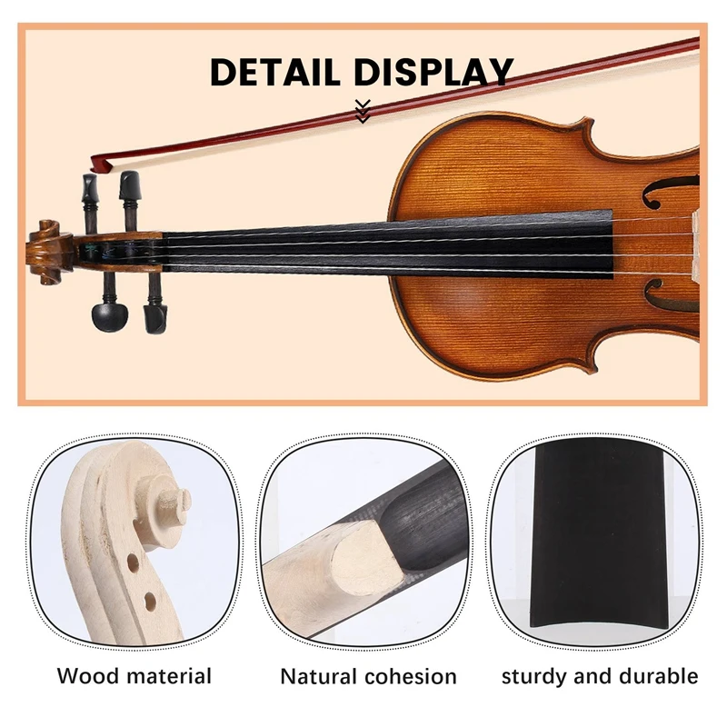 4/4 Size Maple Violin Neck Ebony Fingerboard Violin DIY Kit With Hand Carved Scroll