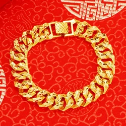 Pure Yellow Gold color Bracelets for Men Bro Father Classic Wedding Party Christmas Gifts Jewelry Thickening Never Fade