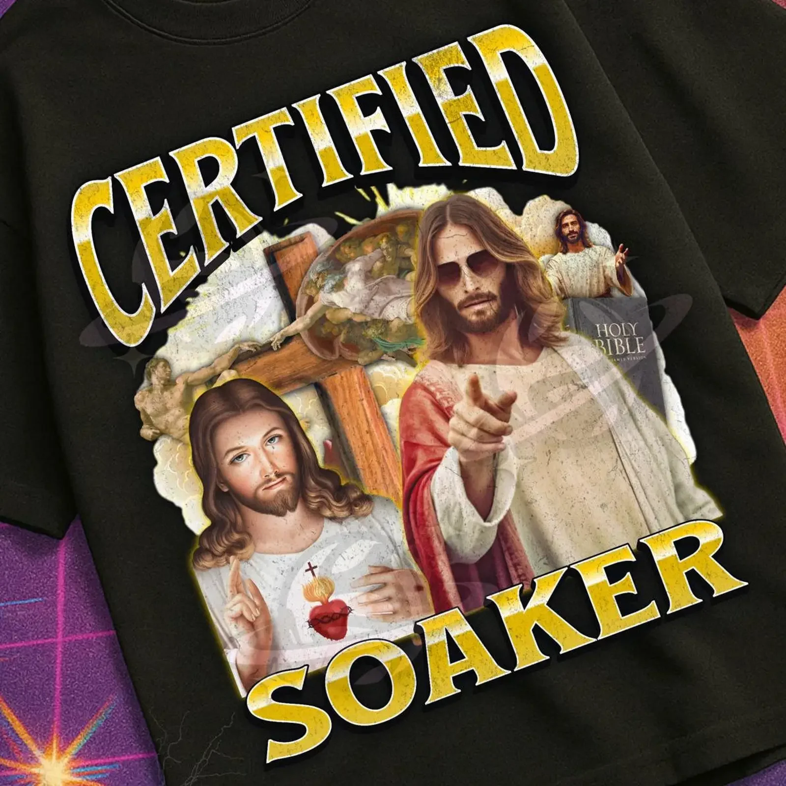Certified Soaker Funny Jesus Meme Bootleg T shirt Unhinged Offensive Cringe Gen Z  vintage Washed Casual Breathable