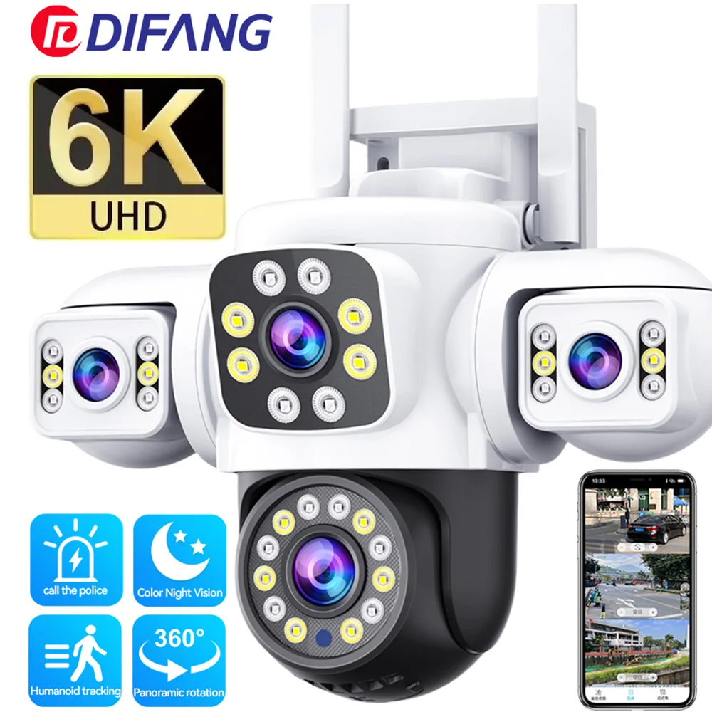 

6K 12MP UHD WiFi IP Camera Outdoor Three Screen Three Lens Human Type AI Detection Automatic Tracking Securit Yoosee APP IP CCTV