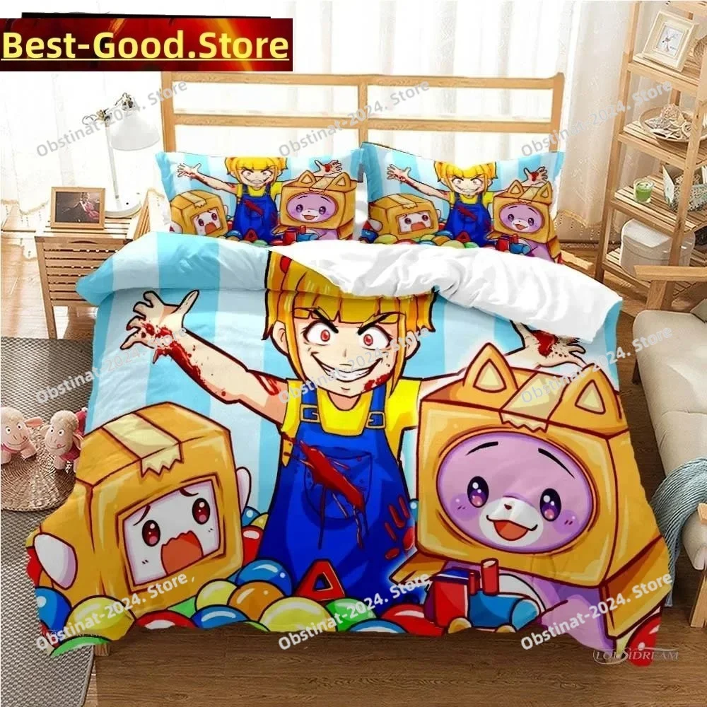 

L-Lankybox Animated Movie All Season Bedding Set Printed single Comforter Duvet Cover Pillow Case 3 Pieces Sets Kids Adult Size