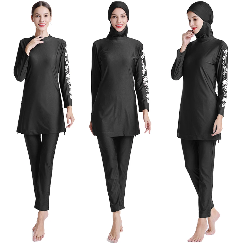 

Burkini Femme Musulmane Conservative Swimsuit Print Swimwear Beach Wear 3 Piece Set Muslim Women Bathing Suit Maillot De Bain