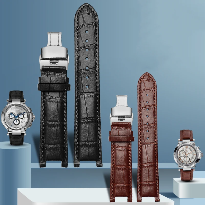 Head Layer Leather Strap Crocodile Pattern Cowhide for YA133309 Gales 20*11mm 22*13mm Watchband Black Brown Men\'s Accessories