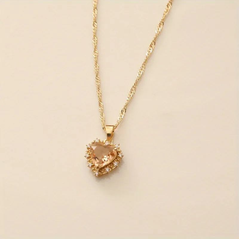 Heart Copper Necklace Fashion Jewelry White Sapphire Artificial Zircon Chain Necklaces for Women Jewelry Necklace Vintage Women