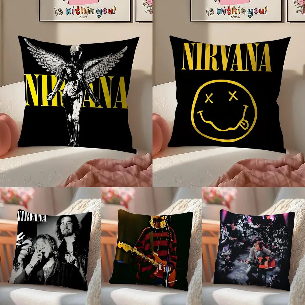 Capa de Almofada Grunge Raw Iconic Rock Band N-Nirvana, Pelúcia Curta, Zíper Invisível, para Sofá e Quarto