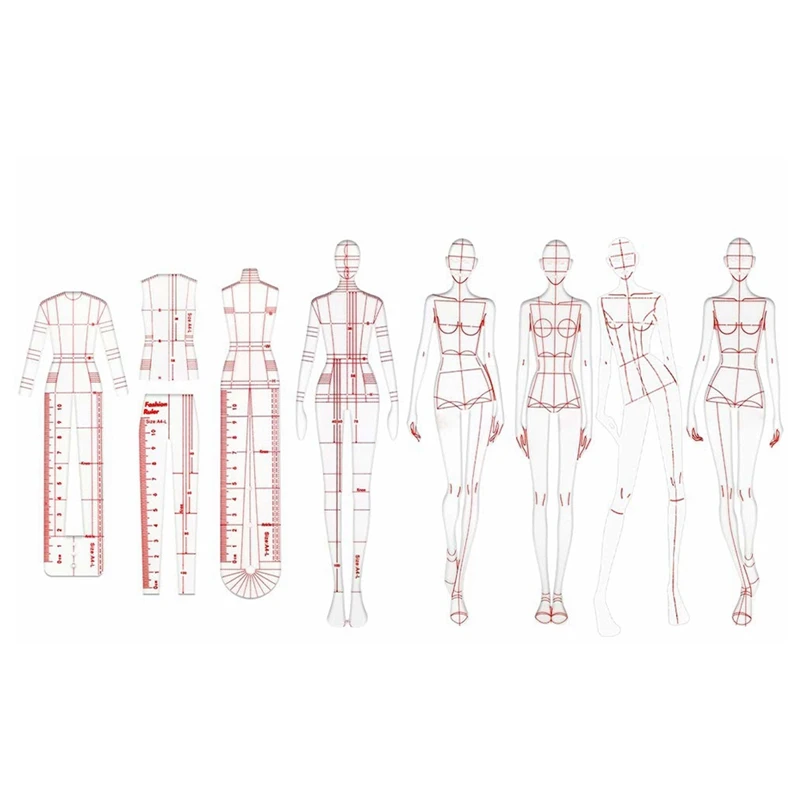 Fashion Illustration Rulers Sketching Templates Ruler Sewing Humanoid Patterns Design Clothing Measuring,Combination