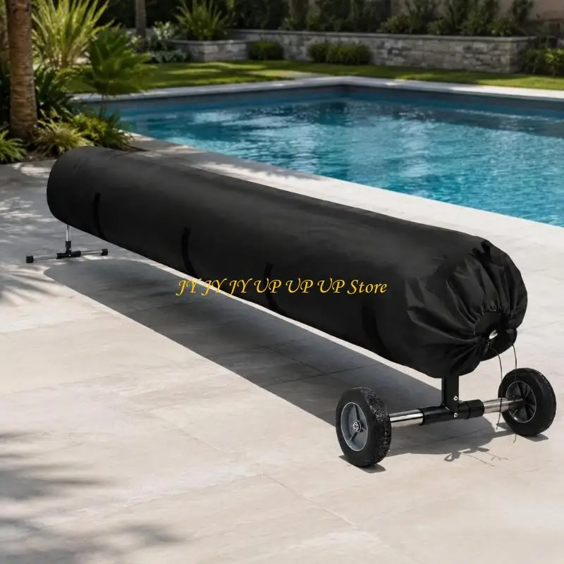 Pool Solar Blanket Winder Cover, 420D Fabric with Waterproof-Coated Outer Layer, End Cords, and Side Fasteners