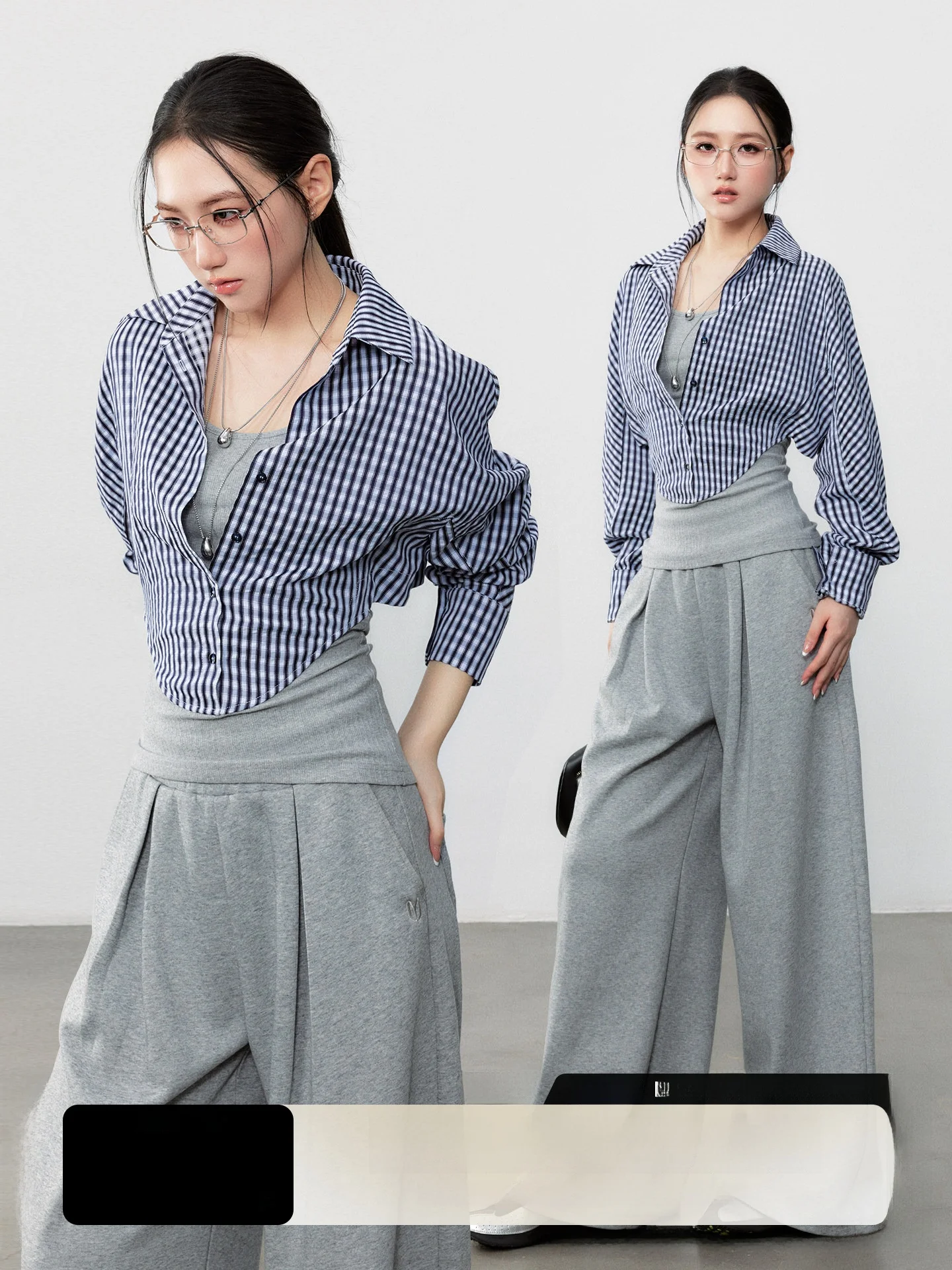 

Комплект из клетчатой рубашки и жилета Yuzhi для женщин: повседневный дизайн с эффектом похудения, из полиэфирного волокна, с длинными рукавами, осенняя новинка