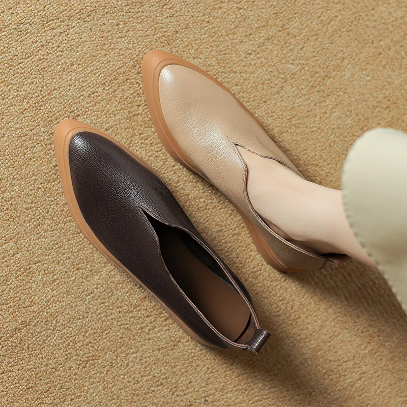 2026 new spring autumn women pumps natural leather 22-25cm sheepskin full leather pointed toe flat heel women shoes fashion