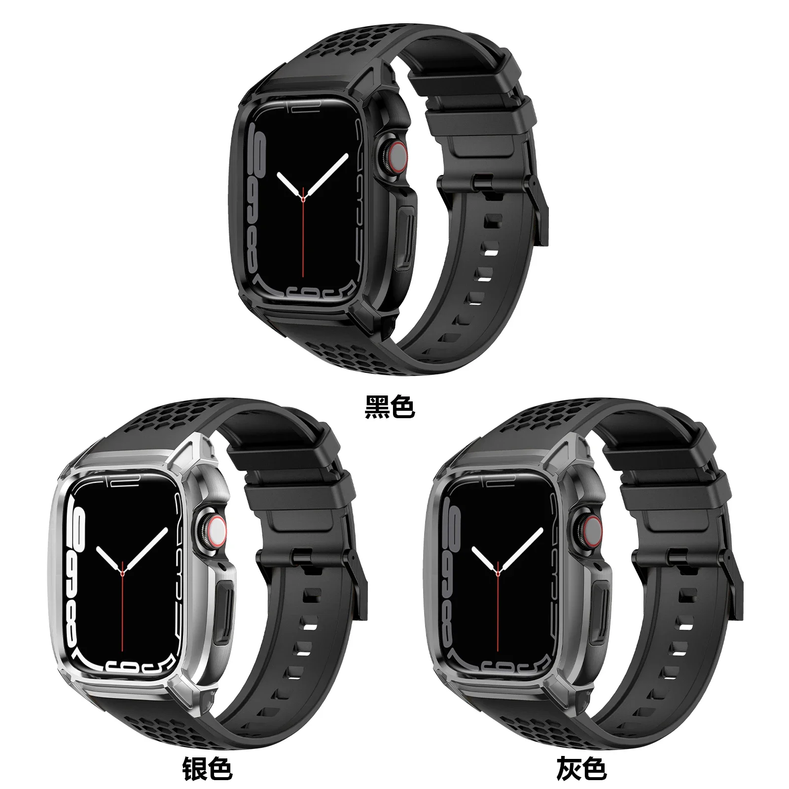 Modification Kit For Apple Watch 9 45mm Stainless Steel Case+Rubber Strap For Iwatch Series 9 8 7 6 SE 5 4 45MM 44MM Refit Kit