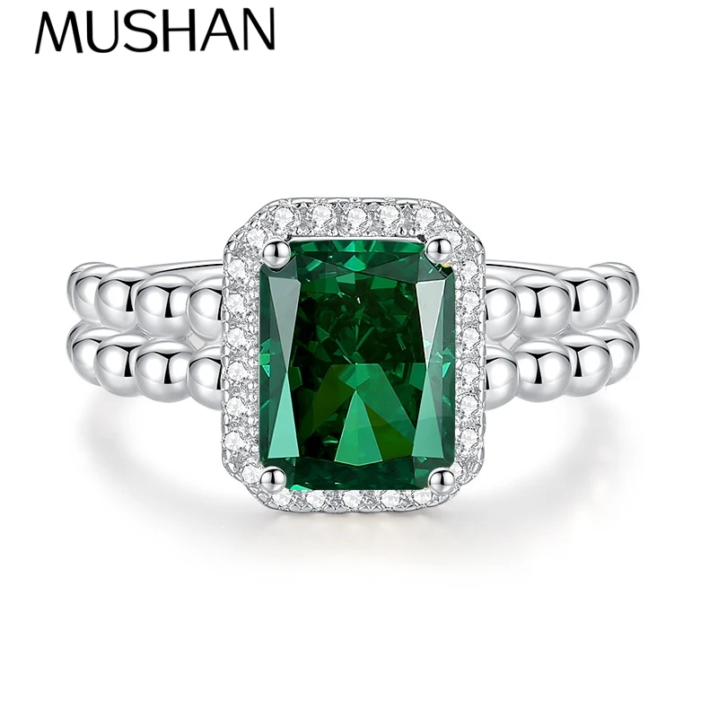 

Кольцо MUSHAN класса люкс из чистого серебра S925 с четырьмя крапанами, квадратной огранкой, изумрудной огранкой, высококаратным бриллиантовым рядом и морганитом