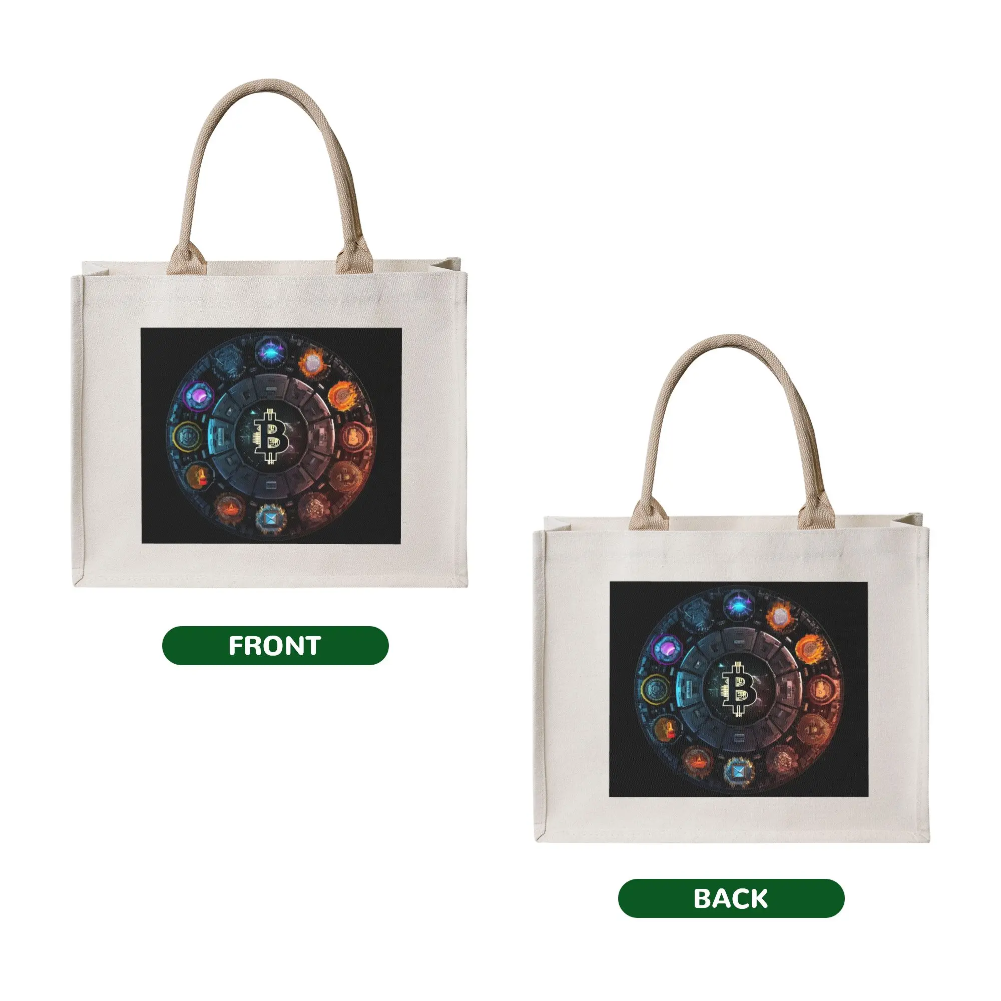 Cute Crypto Virtual Currency Bitcoin  Shopping Tote Bag Portable  Groceries Shoulder Shopper Bag