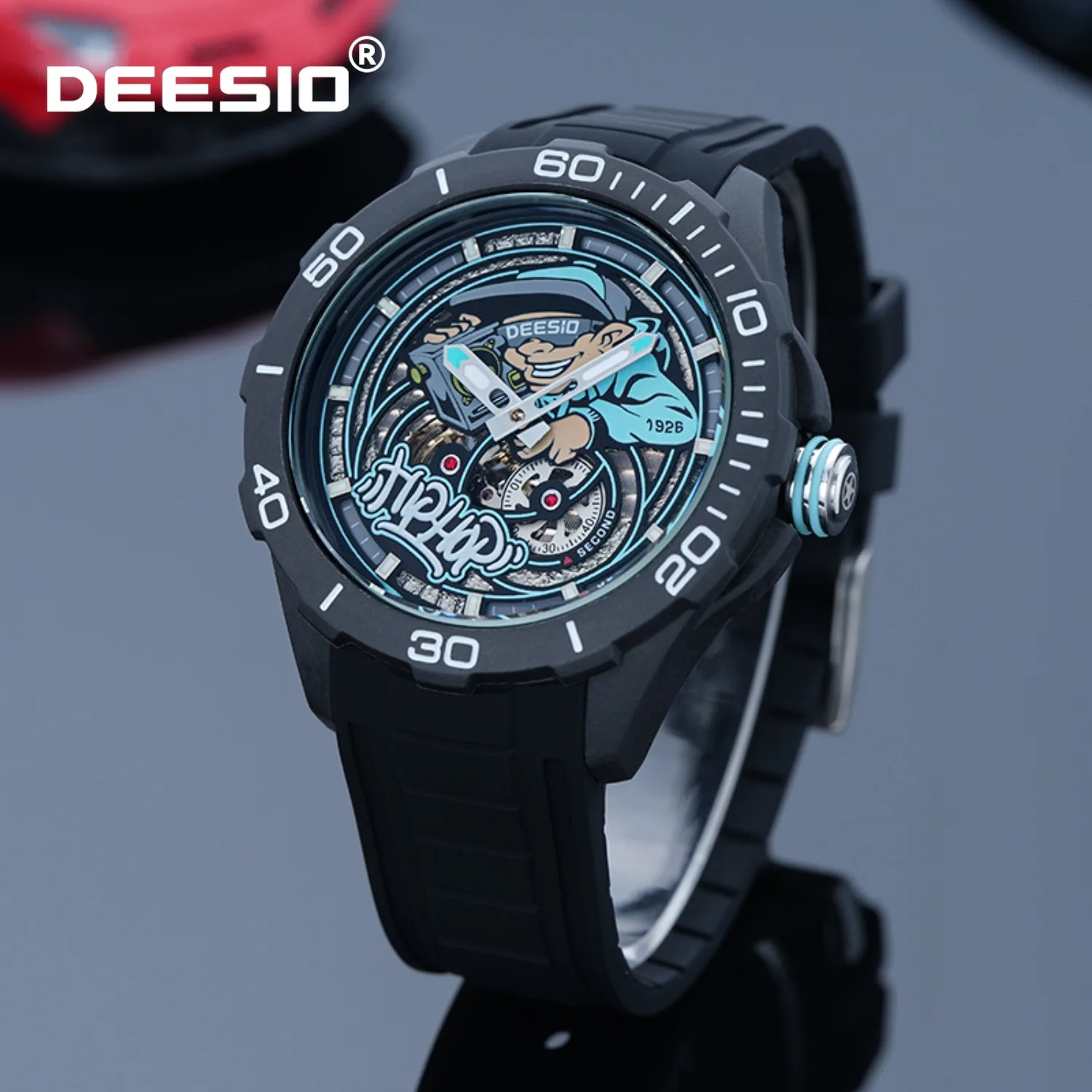 

Мужские автоматические механические часы Deesio, корпус из углеродного волокна, повседневные спортивные мужские часы, светящийся дисплей, мужские модные аксессуары