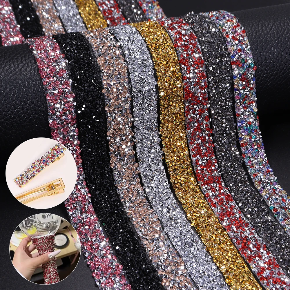 2Yards 12mm Self-Adhesive Resin Rhinestone Trim Glitter Crystal Diamond Tape Ribbon Sticker Belt DIY Crafts Hairpins Decoration