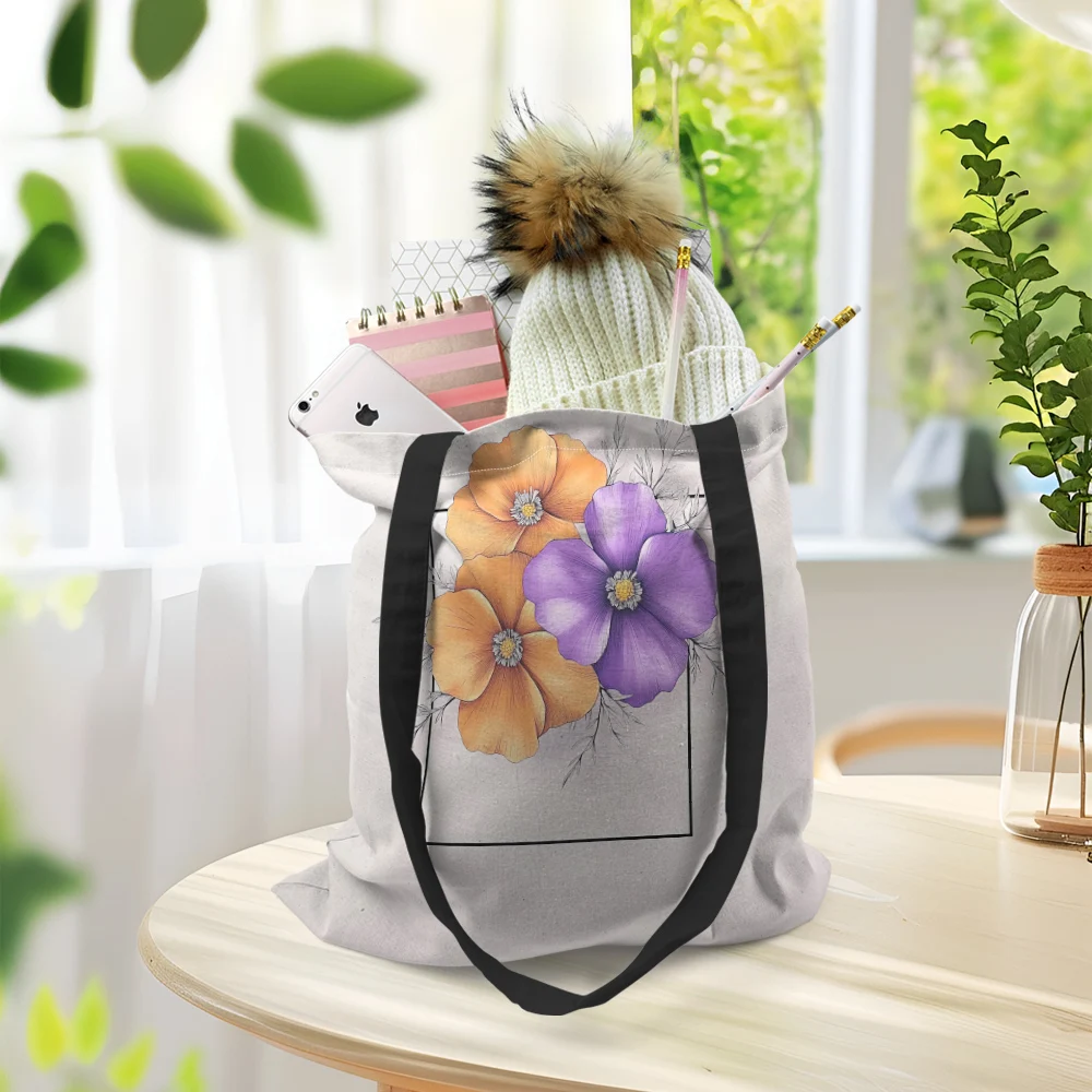 1Pc Flowers Print Shoulder Handbags Tote Bag Birthday Gifts For Women Reusable Shopping Bag Grocery Floral Tote Bags