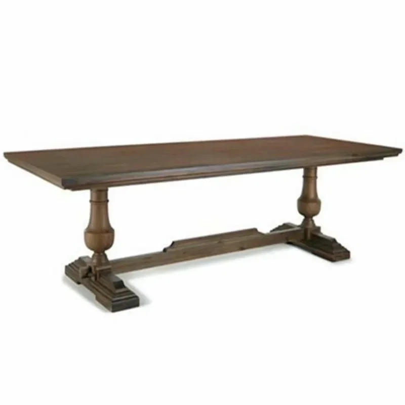 

American solid wood retro old dining table furniture log carved rectangular oak six people eating table