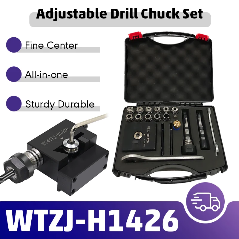 WTZJ-H1426 Adjustable Drill Chuck Set, ER20 Collets 3-13mm, Square Body, Straight & Taper Shank, CNC Lathe Tool