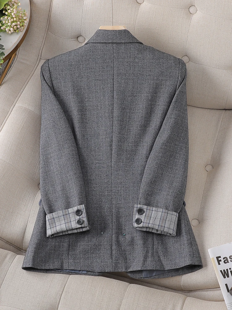 Women Long Sleeve Blazer Coat Gray Black Ladies Female Single Button Business Work Wear Jacket