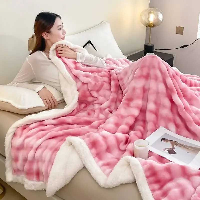 

2024New 450g Full Matting Milk Fleece Double Layer Thickened Large Bubble and Lamb Fleece Double Layer Composite Blanket Printed