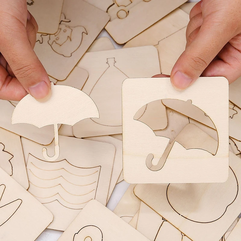 42PCS Children's Drawing Template Drawing Tool Set Wooden DIY Drawing Templates With Markes