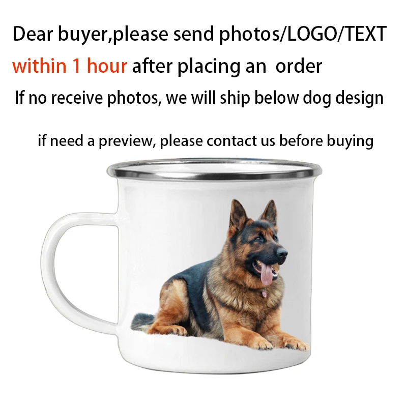 Customized Enamel Mug Print with LOGO Photo and Text, Office Water Cups, Personalize Name, Breakfast Milk Tea Coffee Cup, 350ml