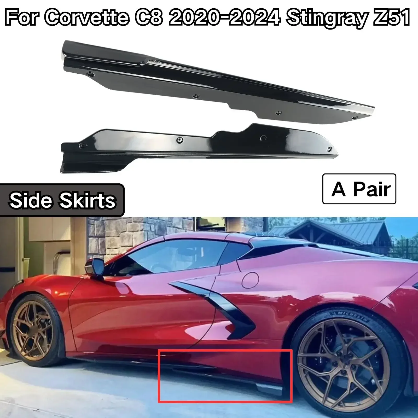 

Side Skirts For Corvette C8 2020-2024 Stingray Z51 Car Accessories Spoiler Splitter Diffuser Diffuser Carbon Fiber Look Body Kit