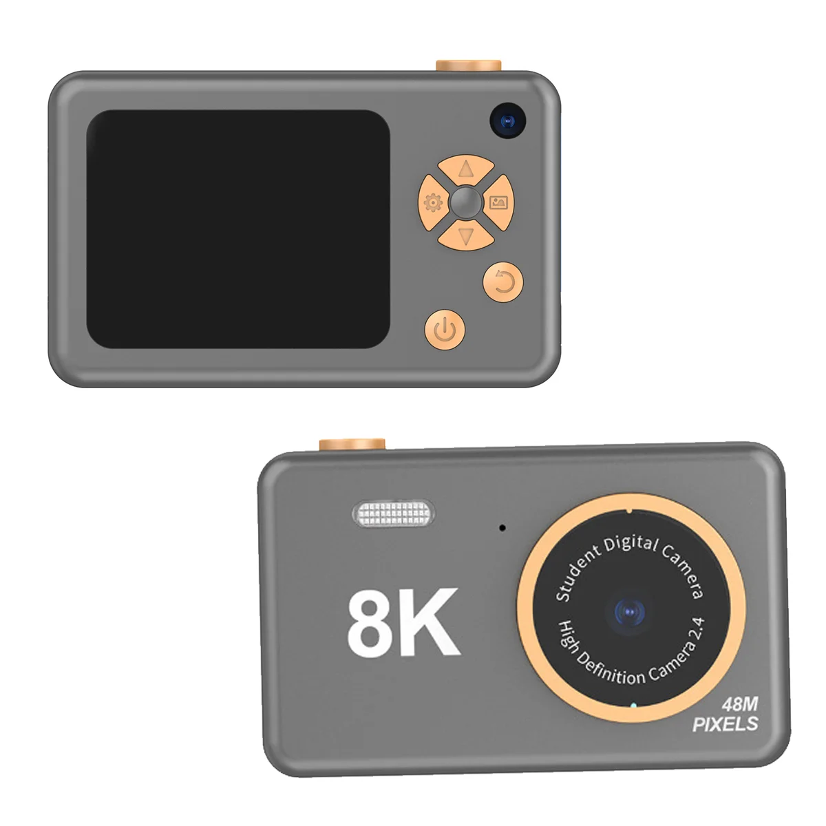 Cámara digital para estudiantes HD Digital 8K Mini cámara de vídeo portátil Cámaras delanteras y traseras Regalos de juguete para niños-Gris