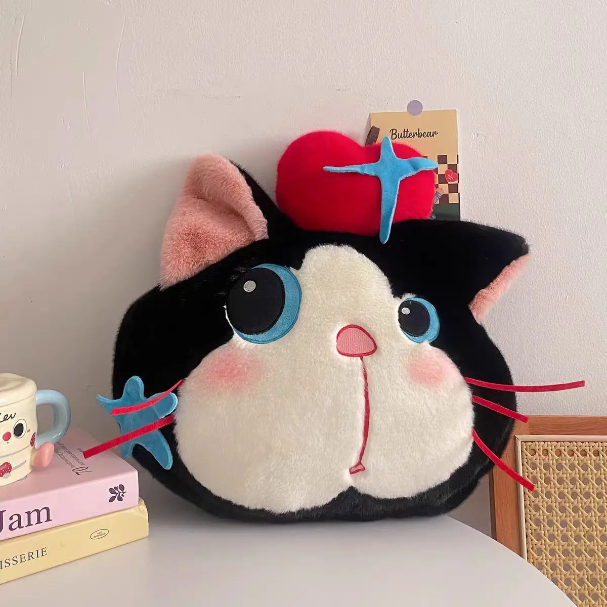 Super Cute Apple Cat Plush Pillow Cartoon Kitten Stuffed Doll Comfortable Sofa Cushion Living Room Decoration Birthday Xmas Gift