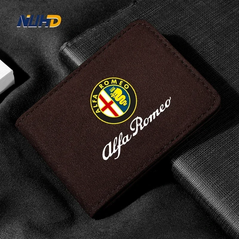 Suede Car Driving License Bag Card Credit Holder Purse Wallet Case Cover For Alfa Romeo Giulia Giulietta Stelvio 147 156 159 166