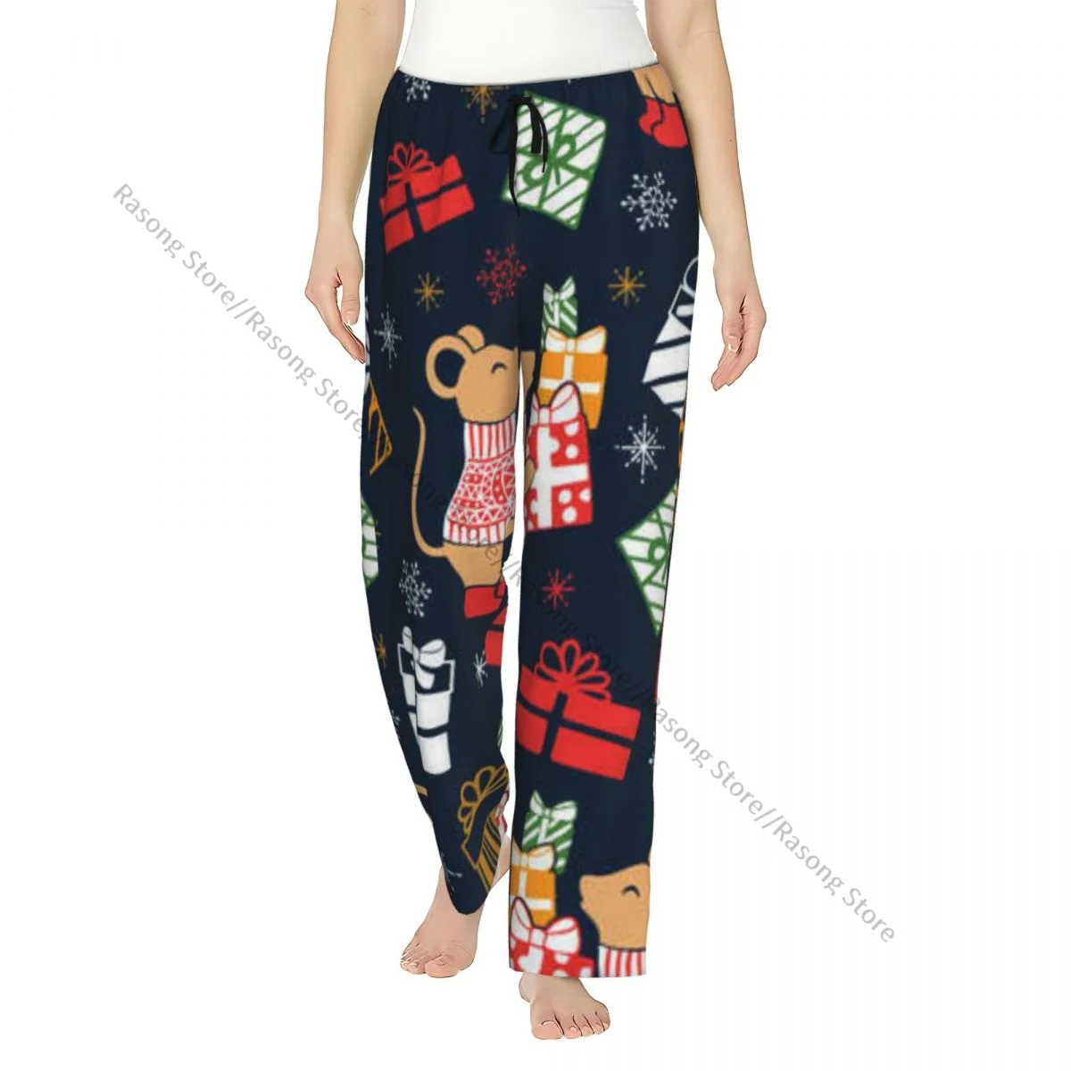 

Women Lounge Pants Soft Christmas Cute Funny Mice Squirrels Illustration Pajama Pants Winter Sleepwear